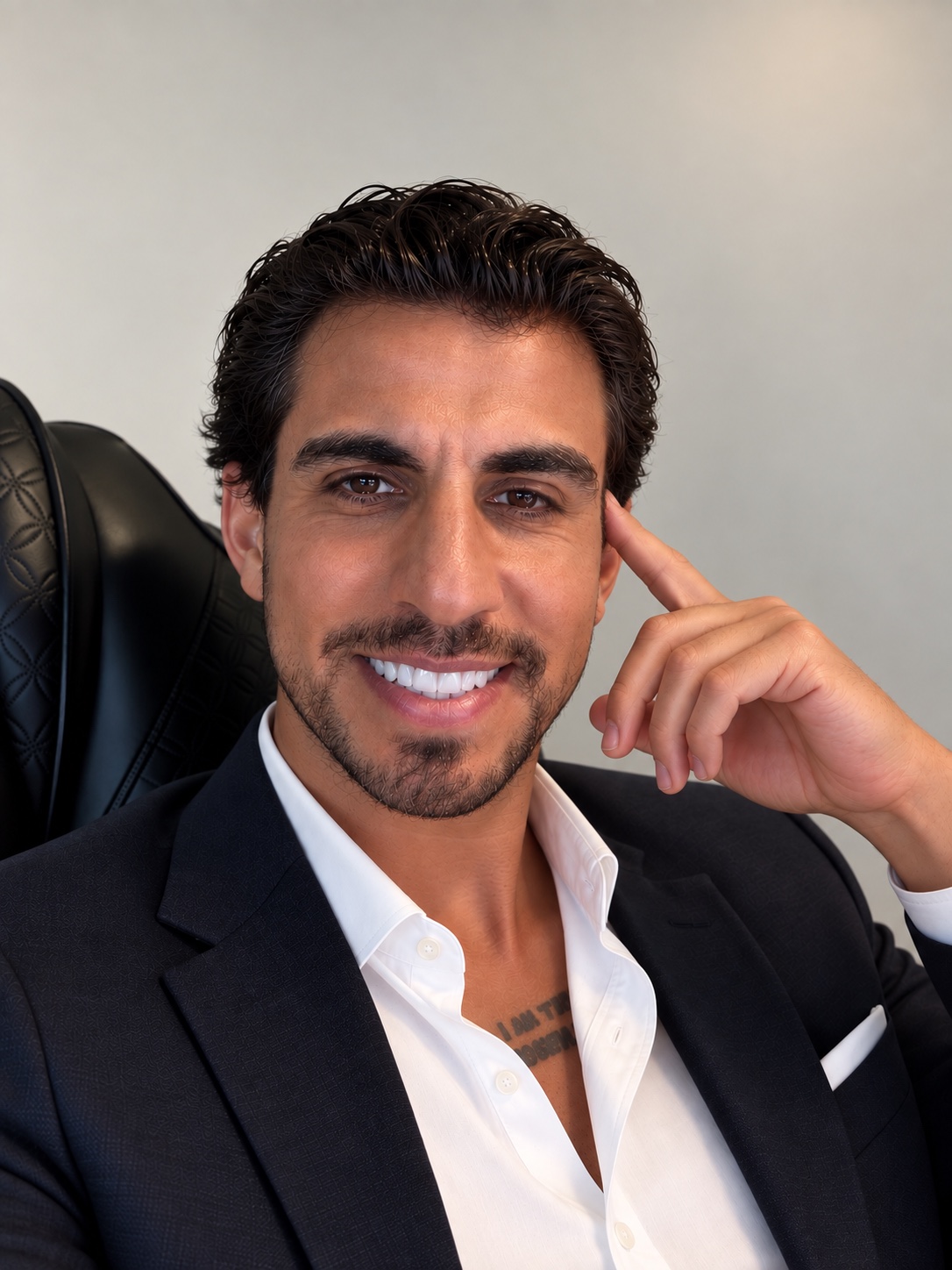 Mirko Scarcella — official portrait Portrait of Mirko Scarcella, entrepreneur, brand strategist and author, wearing a dark suit.
